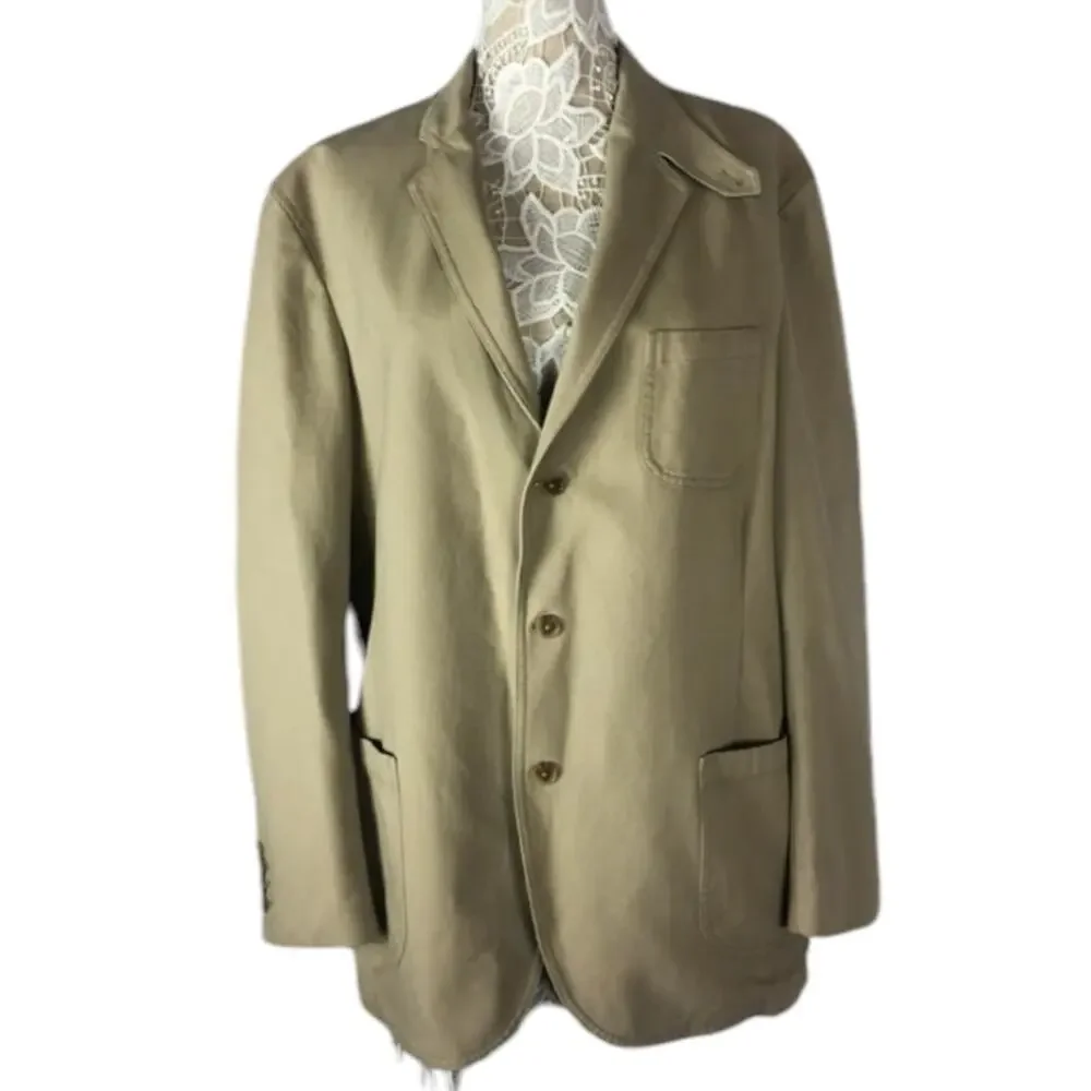 Barn coat stand collar patch elbow Khaki Lands' End 100% cotton 44 R